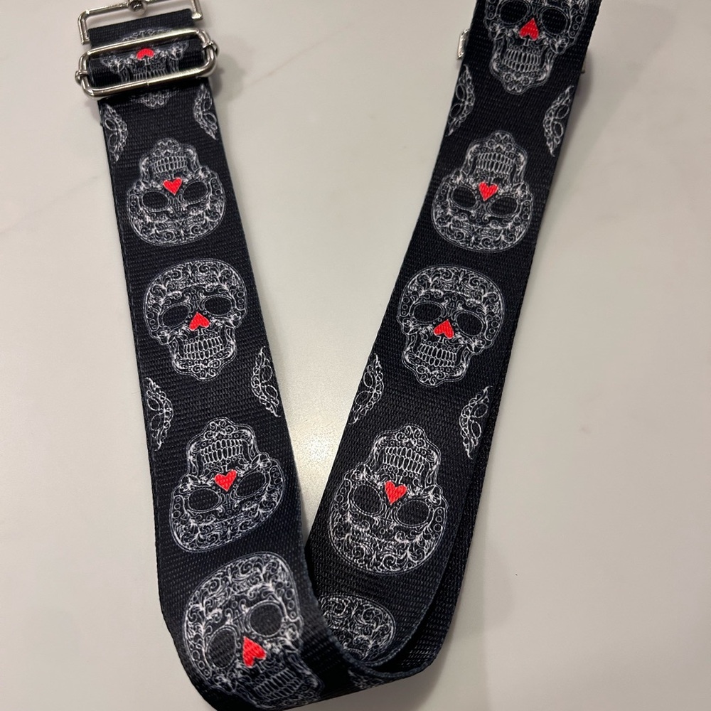 Ahdorned Navy Skull Pattern Bag Strap with silver hardware NWOT